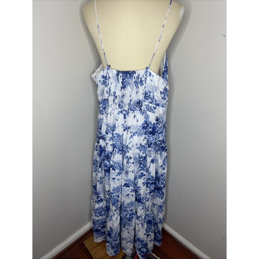 Plus Anthropologie 2X Maeve Blue White Floral Print Drop-Waist Dress - Picture 4 of 10